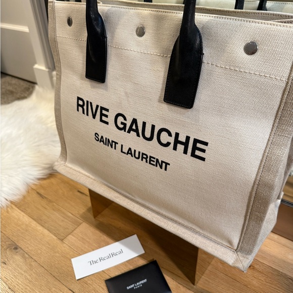 Saint Laurent Rive Gauche Tote - Black, Cream, and Tan - Picture 13 of 15